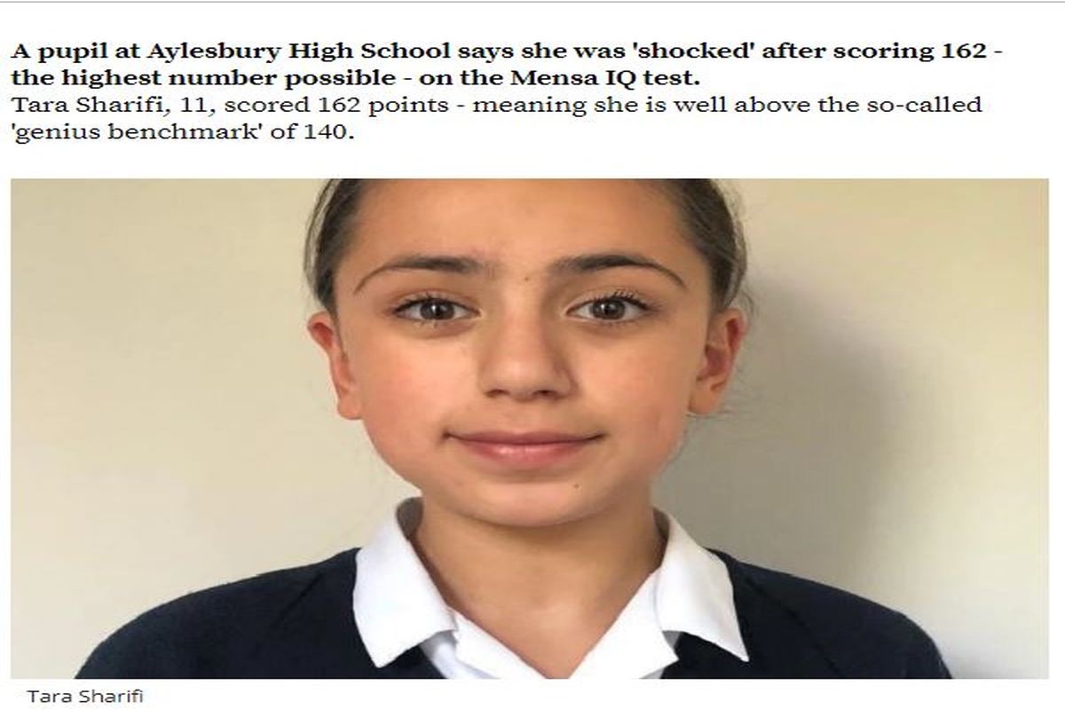 دختر ۱۱ ساله  ایرانی رکورد هوش اَینشتَین و هاوکینگ را زد