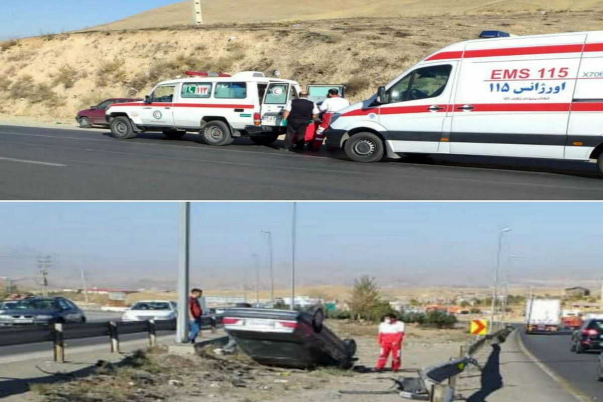 یک مصدوم در حادثه واژگونی پژو پارس در محور تهران - فیروزکوه