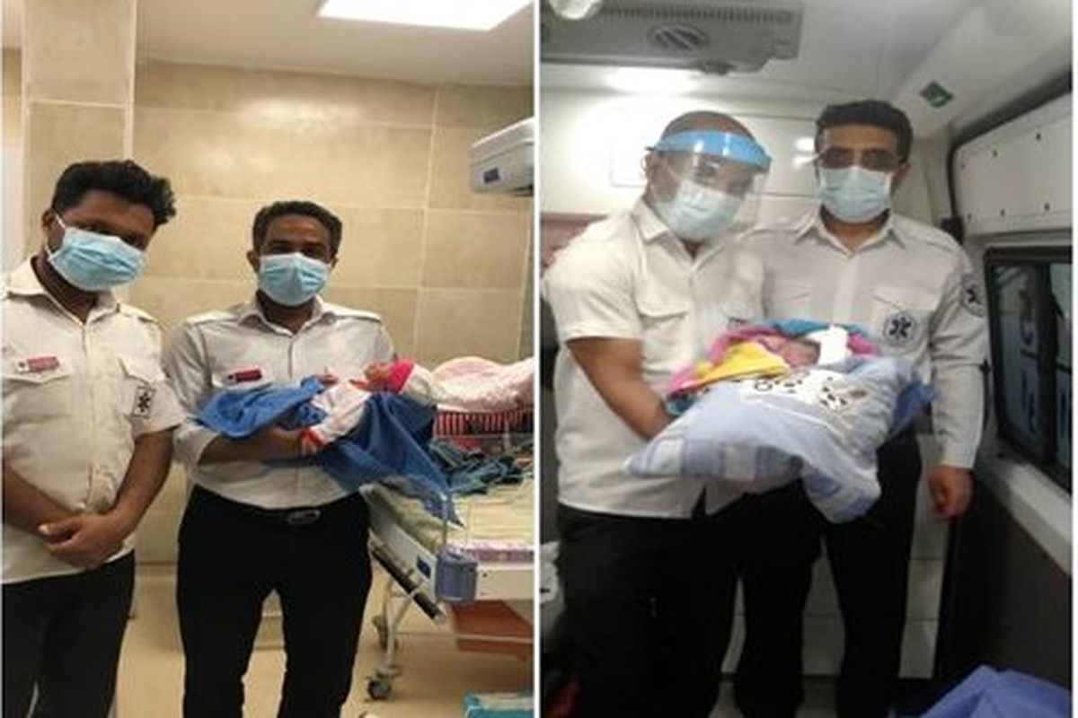 تولد دختر و پسر عجول در آمبولانس اورژانس ۱۱۵ بندرعباس
