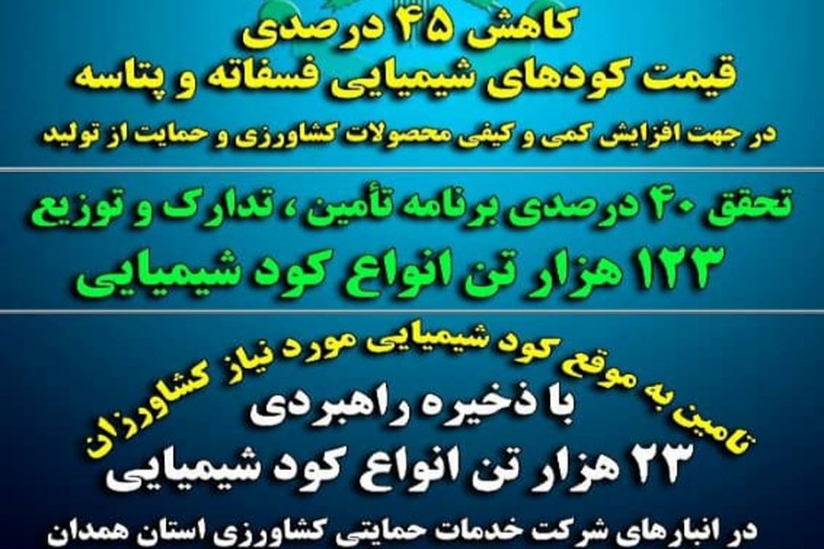 تحقق ۴۰ درصدی برنامه کودی استان همدان تا پایان مردادماه