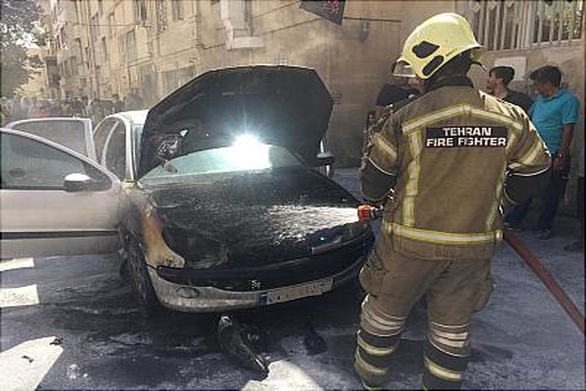 خودروی پژو ۲۰۶ آتش گرفت/ نجات مادر و نوزاد توسط شهروندان