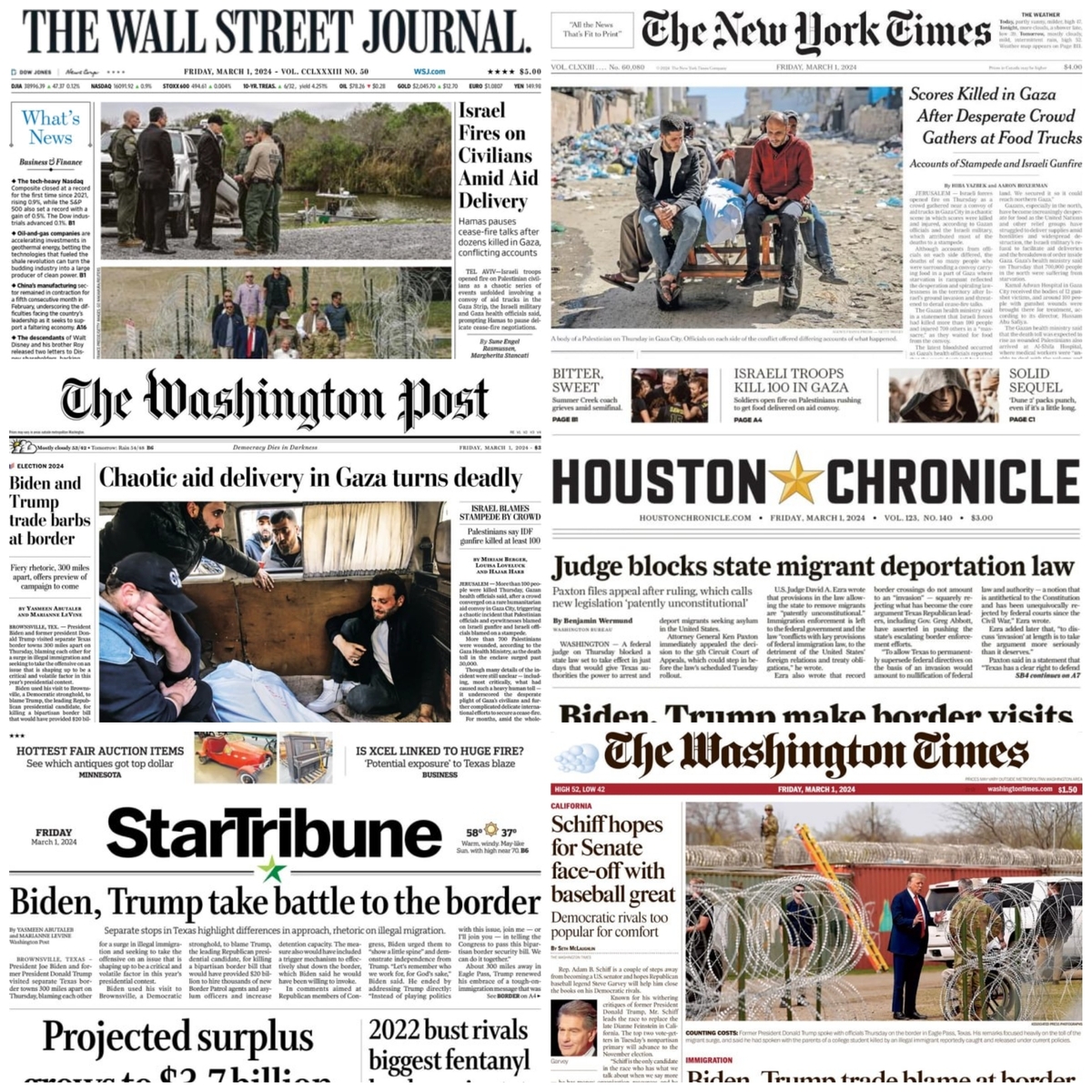 صفحه نخست روزنامه‌های امروز آمریکا؛ رقابت بایدن و ترامپ به مرزها کشیده شد!