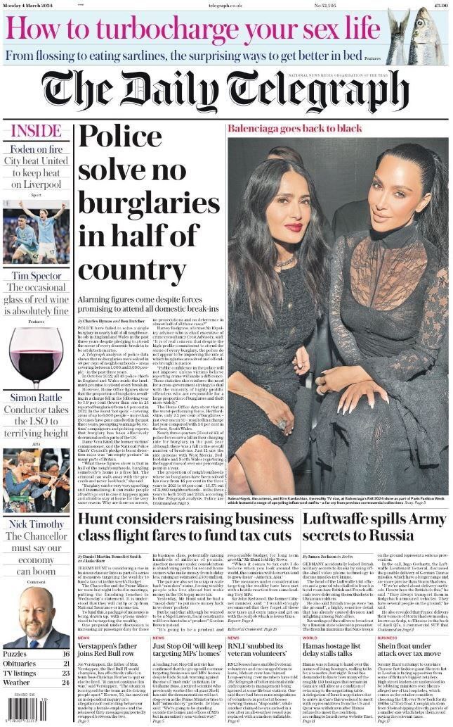 صفحه نخست روزنامه‌های امروز انگلیس؛ پرونده حل نشده سرق در نیمی از محله‌های انگلستان
