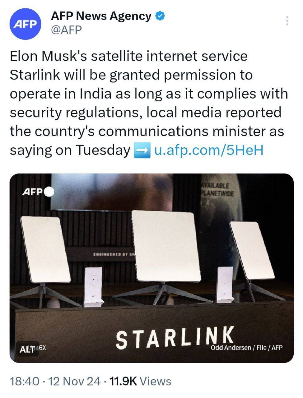 اینترنت ماهواره‌ای استارلینک به هند رسید