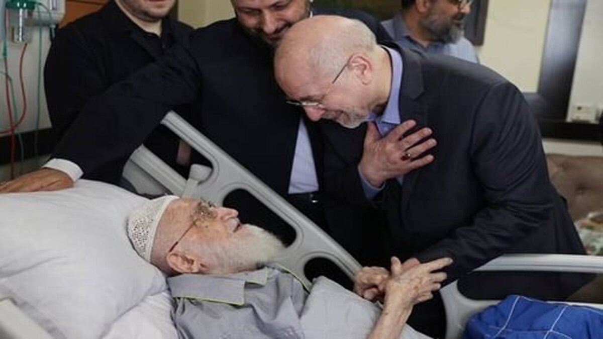 عیادت رییس مجلس از آیت الله نوری همدانی